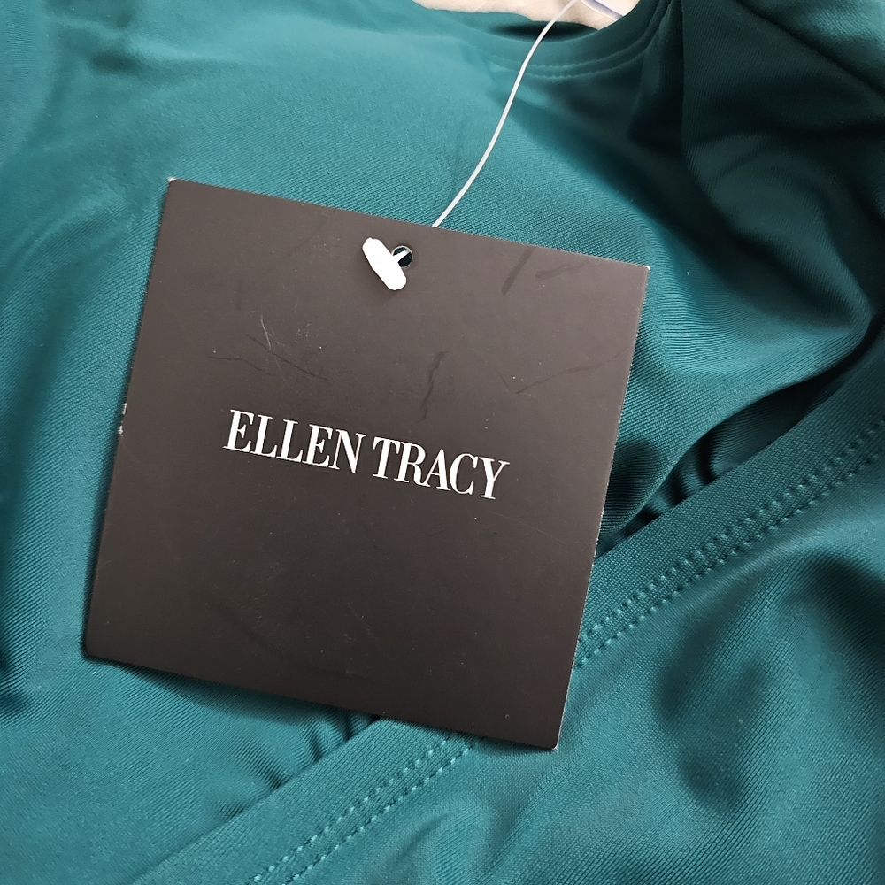 ELLEN TRACY High Keyhole Neck One Piece Swimsuit Emerald Green Ruched Size 10 - Picture 4 of 4